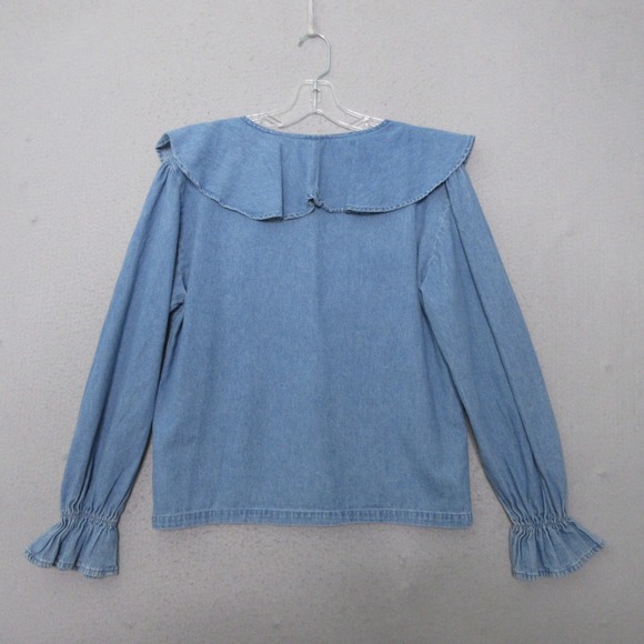 Vintage Express Top XS Ruffle Button Up Chambray Prairie Cottage Core Hong Kong - Picture 2 of 10